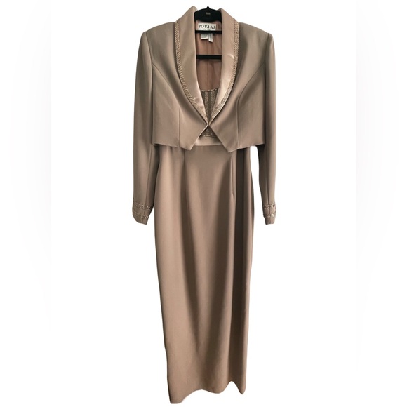 Jovani Dresses & Skirts - Jovani Tan & Gold Dress and Jacket Set With Beaded Embellishments Size 8